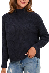 Women's Cotton Mock Neck Pullover Cropped Ribbed Knit Sweater Black - GexWorldwide