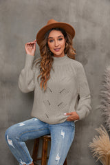 Women's Cotton Mock Neck Pullover Cropped Ribbed Knit Sweater Gray - GexWorldwide