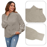 Women's Cotton Mock Neck Pullover Cropped Ribbed Knit Sweater Gray - GexWorldwide