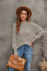 Women's Cotton Mock Neck Pullover Cropped Ribbed Knit Sweater Gray - GexWorldwide